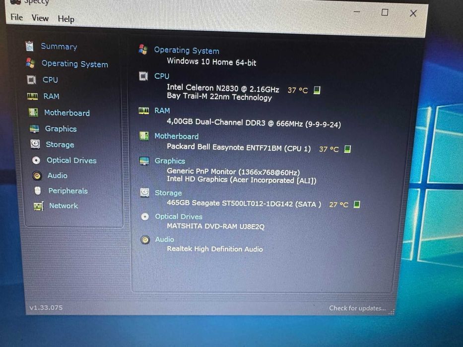 Laptop Packard Bell EasyNote celeron, 4Gb, 500Gb