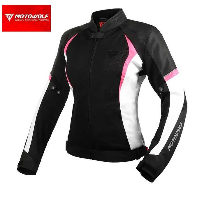 Geaca moto femei 600d Oxford mesada protectii spate umeri coate