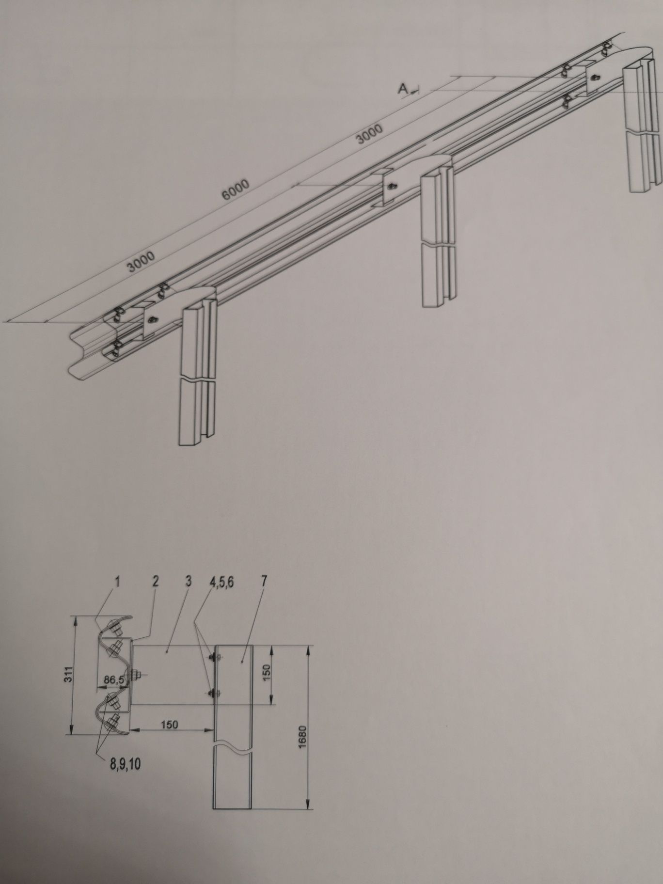 Parapet pentru drum zincat calitatea întâi echipat complet