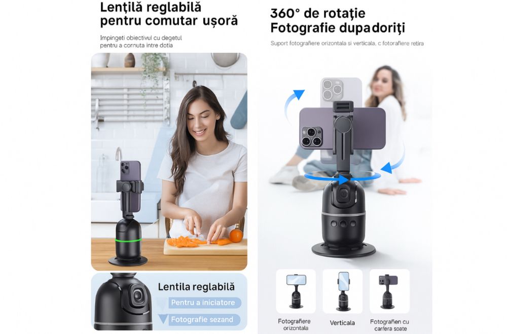 Suport telefon cu urmarire automata a miscarii si recunoastere faciala