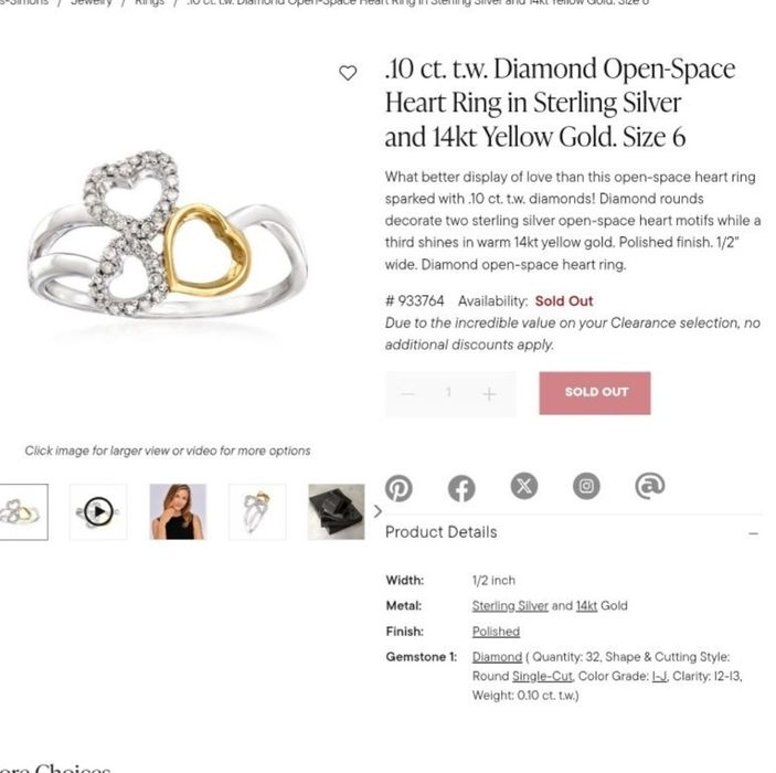 Ross Simons кольцо бриллиант,  серебро,  золото