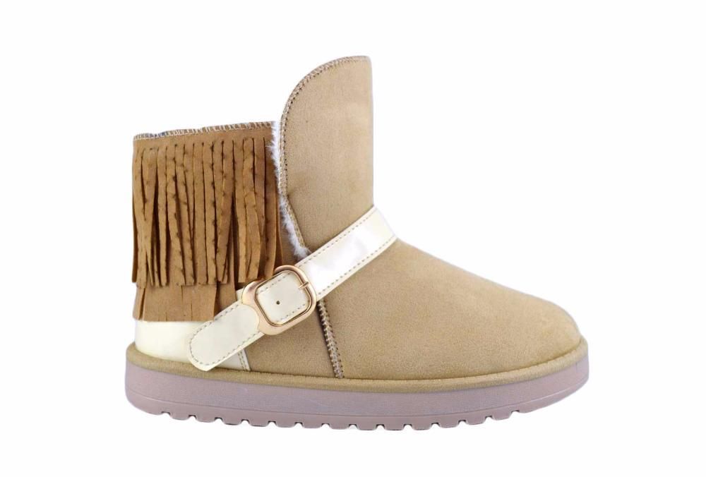 Cizme dama imblanite mini bej tip UGG cu franjuri - 38 39 40 41