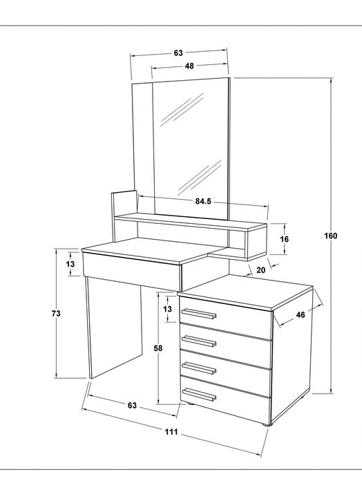 Тоалетка венге + дъб сонома