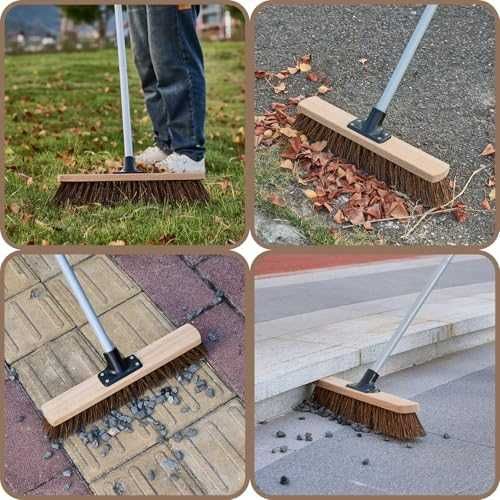 Метла Градинска твърда четка дълга метална дръжка за външно почистване