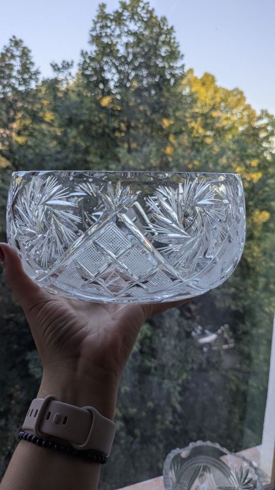Vaza si bol/fructiera din cristal vintage