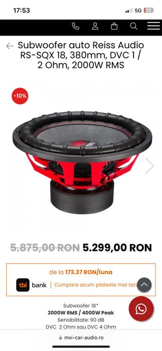 Vand subwoofer reiss sqx18 2000 w rms