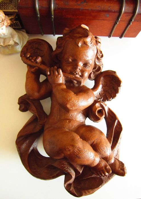 cadou rar Craciun  Inger mare sculptura lemn Germania 1950