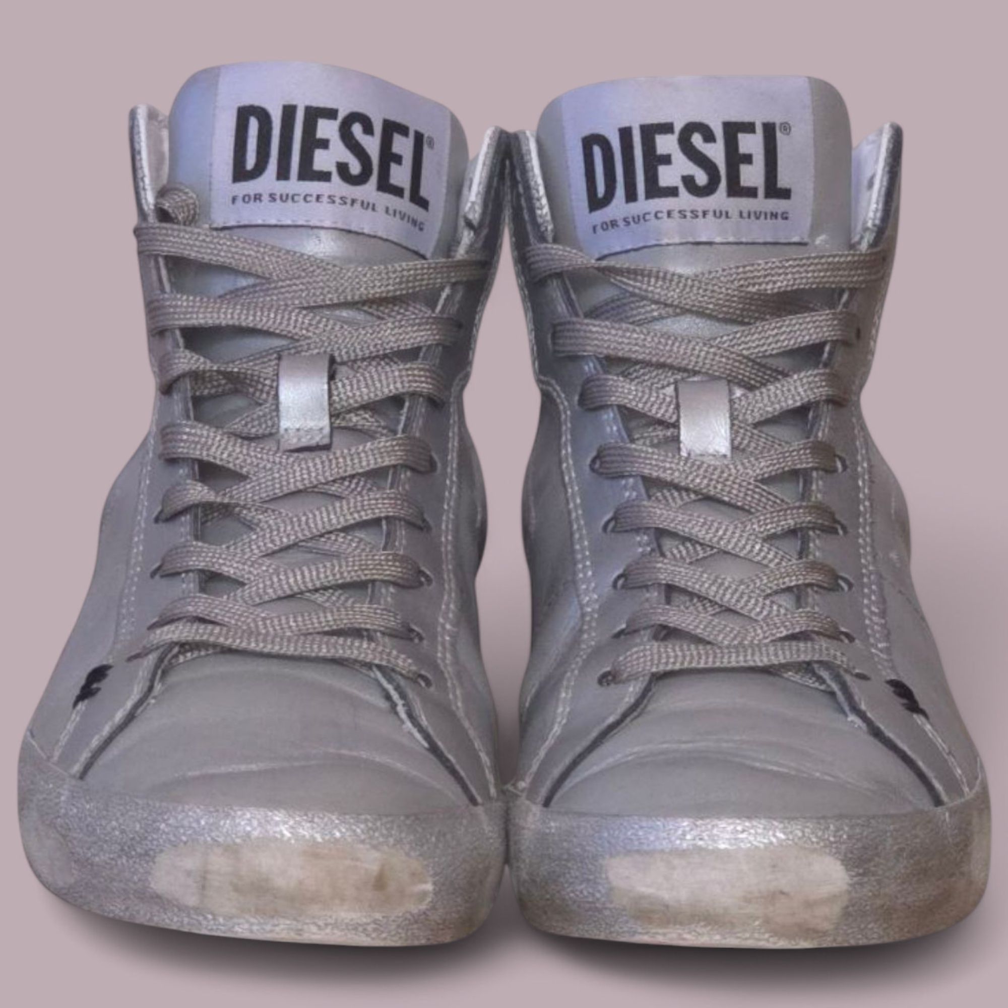 Diesel Leroji Mid Silver сребърни кожени кецове