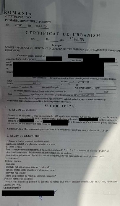Vand teren intravilan Str. Inului 29, Ploiesti