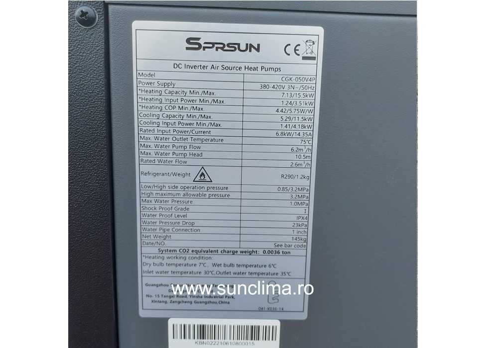 Pompa de caldura SPRSUN PANASONIC R290 - 15kW