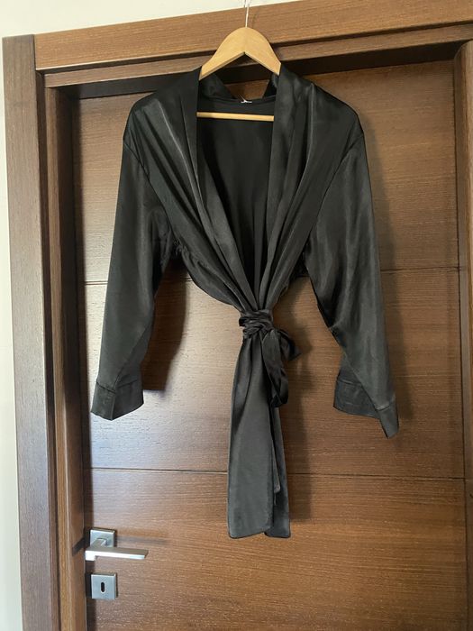 Halat de casa din saten negru M