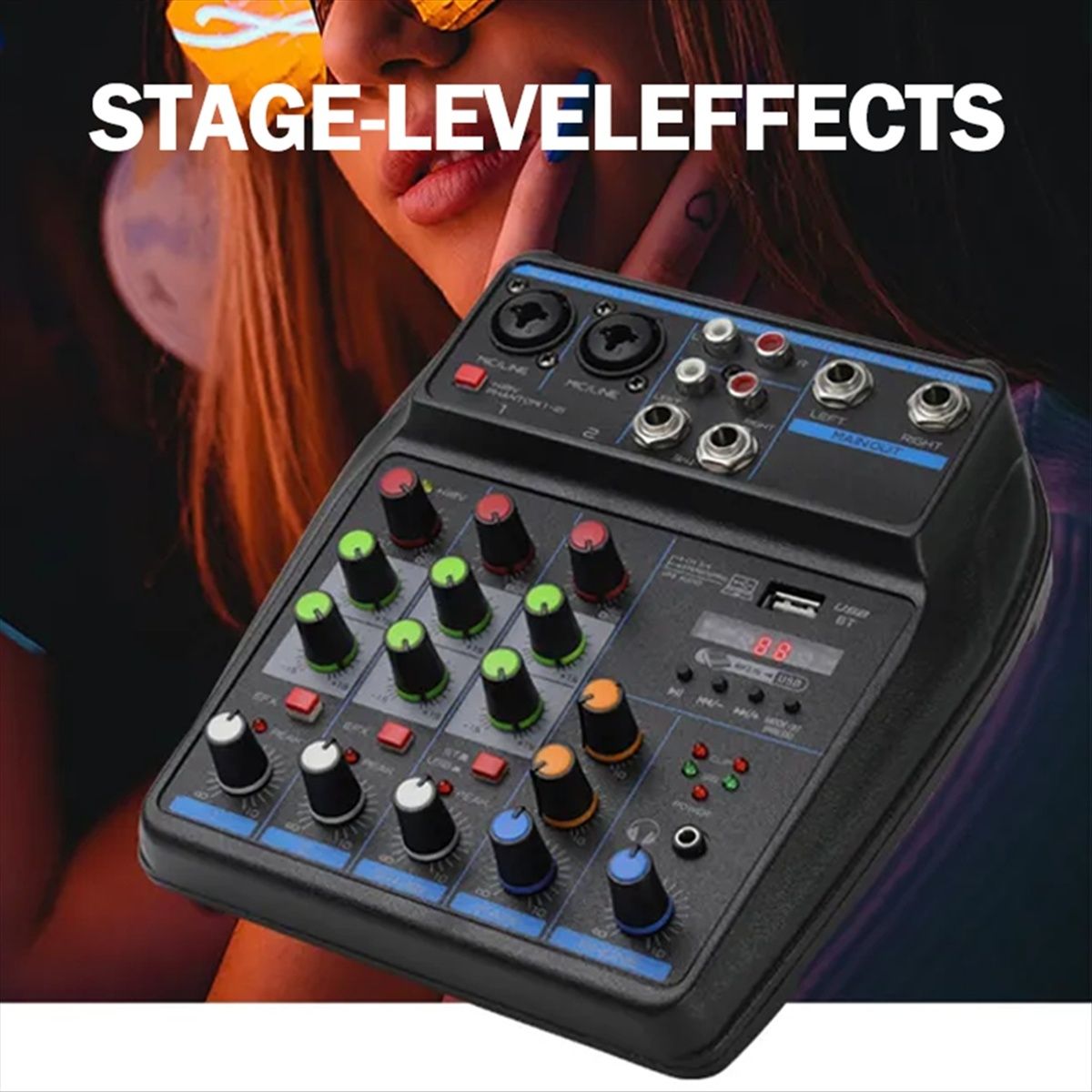 Смесителен пулт, 4 канален DJ Mixer с USB Player и Bluetooth,
