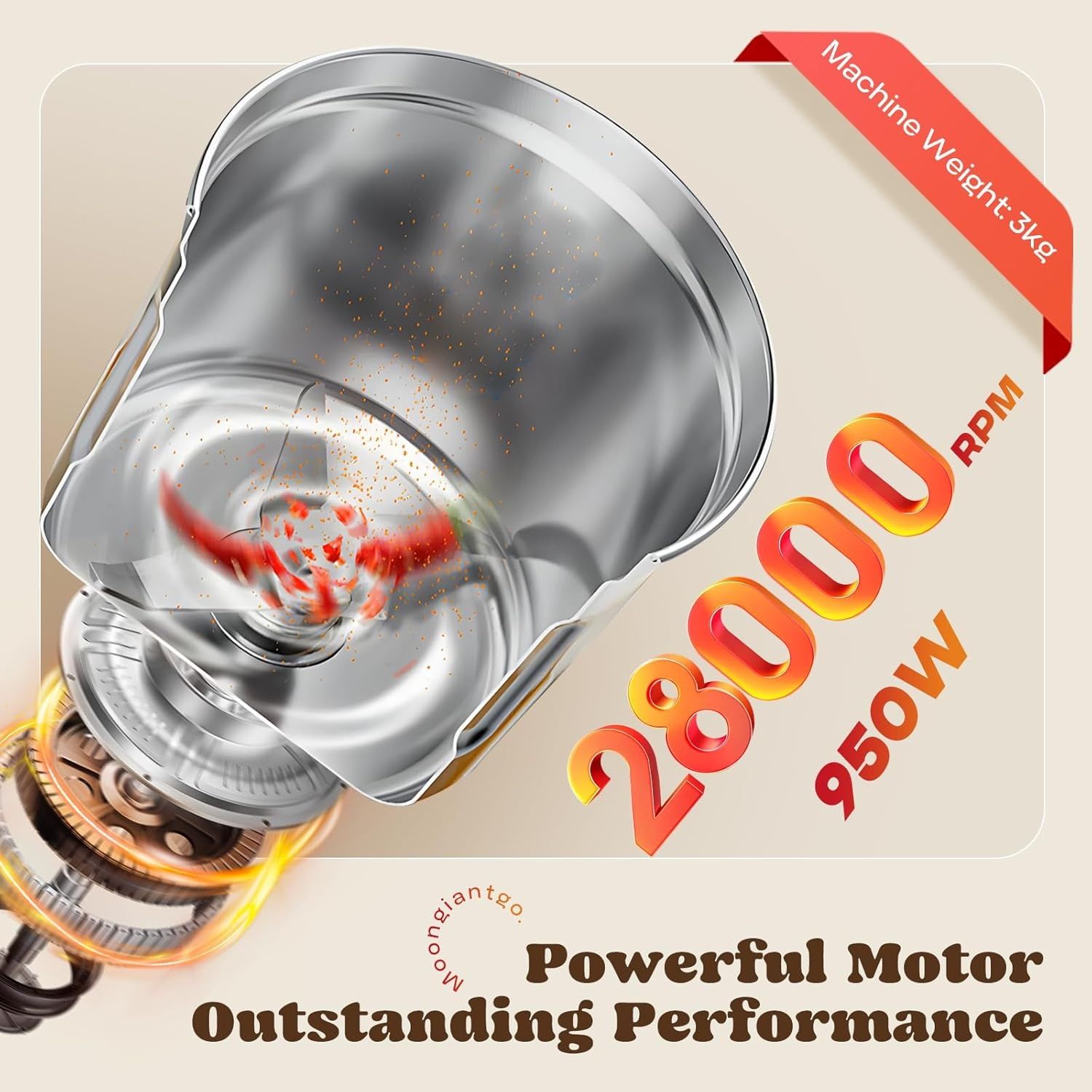 950W Електрическа мелница за зърна Moongiantgo, 28000rpm