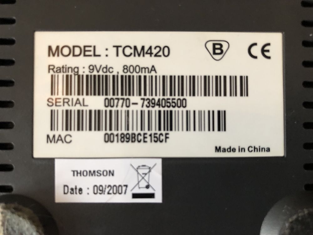 Modem  pentru cablu TV THOMSON MODEL: TCM-420