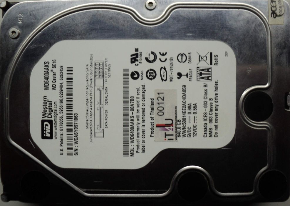 Hard Disk Sata 3,5" HDD-640 Gb Western WD6400AAKS-00A7B0 Full testat