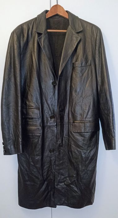 Trenci din piele neagră Scout, căptușeală din lână, stare foarte bună,