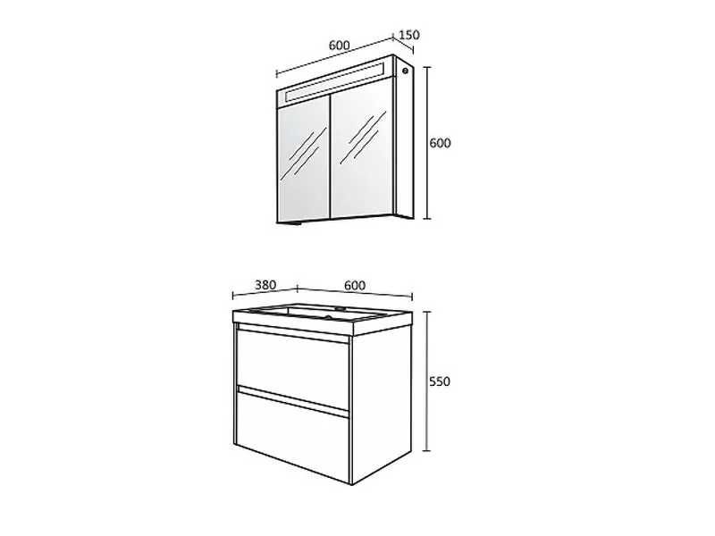 Горен шкаф за баня с огледало и LED
