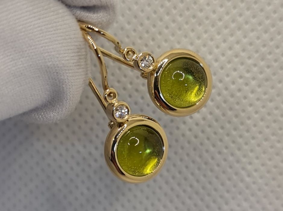 Cercei aur 14k diamante și peridot natural