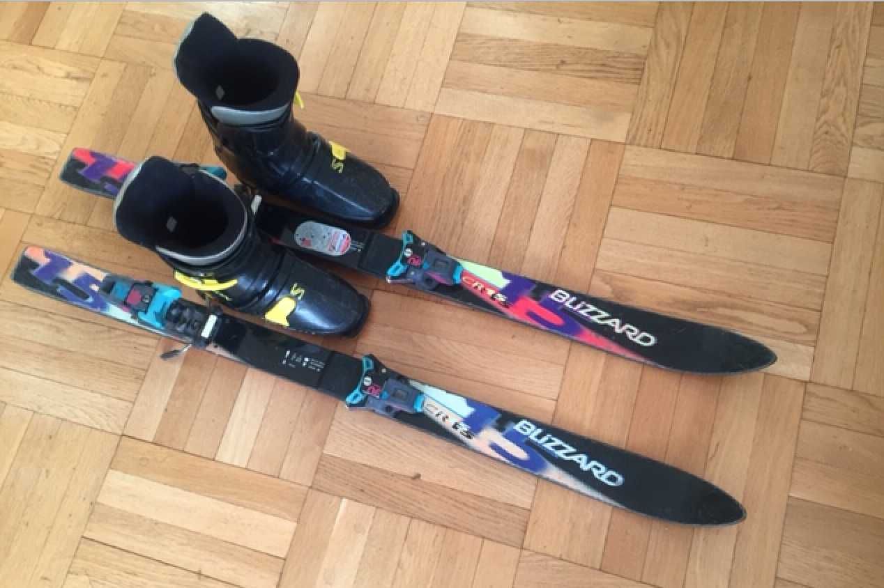 Vând skiuri Blizzard 110 cm + legături Tyrolia+Clapari Salomon mas.35