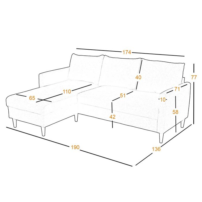 Coltar Mobexpert ELGIN cu șezlong interschimbabil, stofă