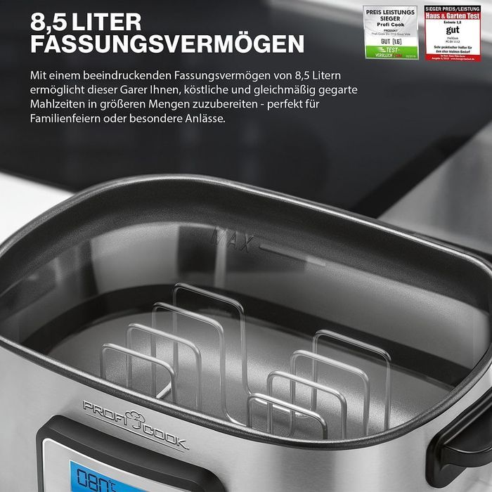 Multicooker, Profi Cook, Sous-vide, 520 W, LCD, 8.5 l, Negru/Argintiu