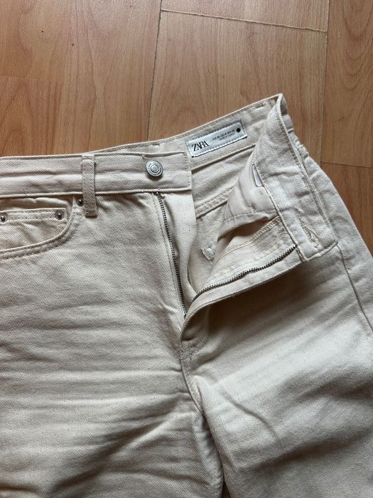 Zara дънки, висока талия, светло бежови, 32, като нови