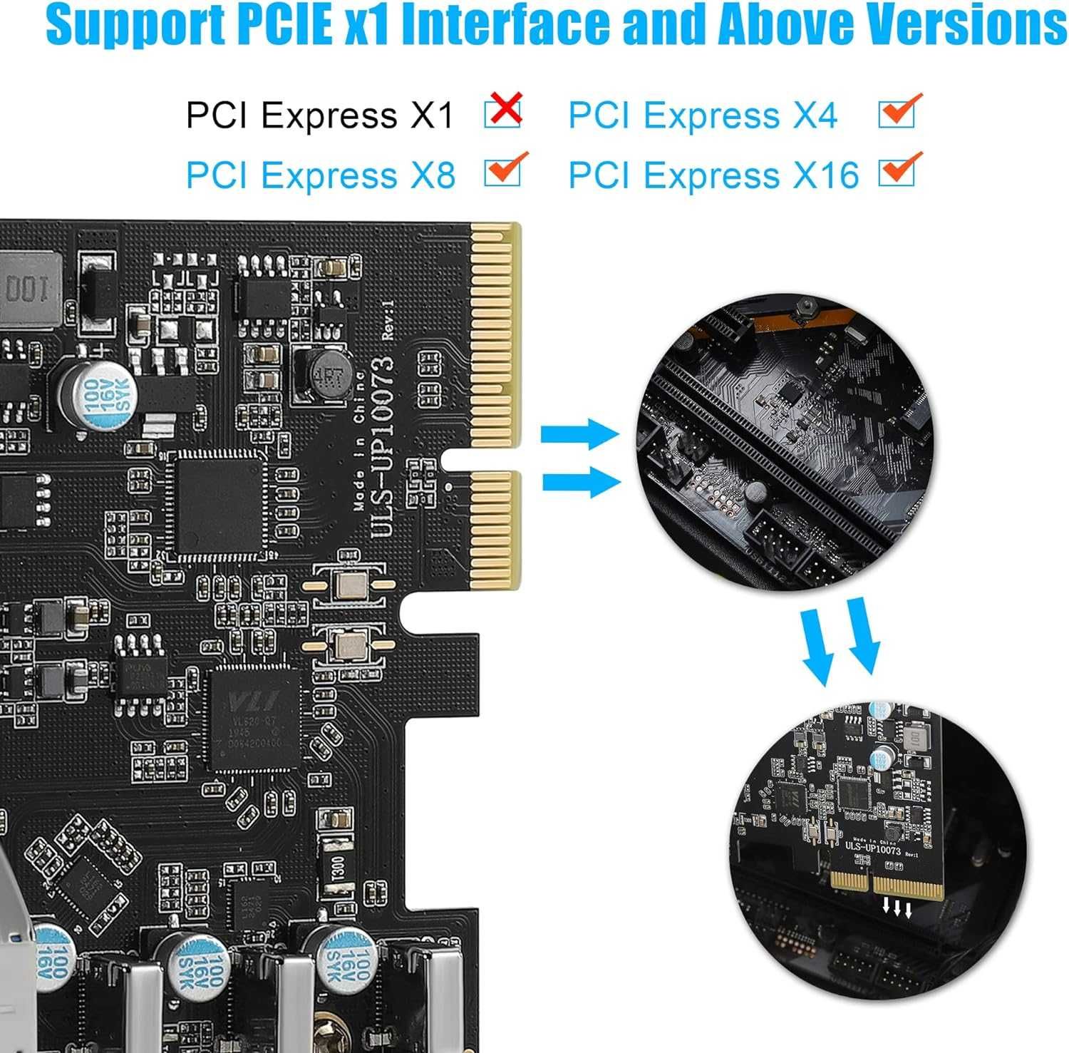 PCIe USB 3.2 карта 7 порта (4A + 3C) Gen 2 10Gbps вътрешен USB ХЪБ