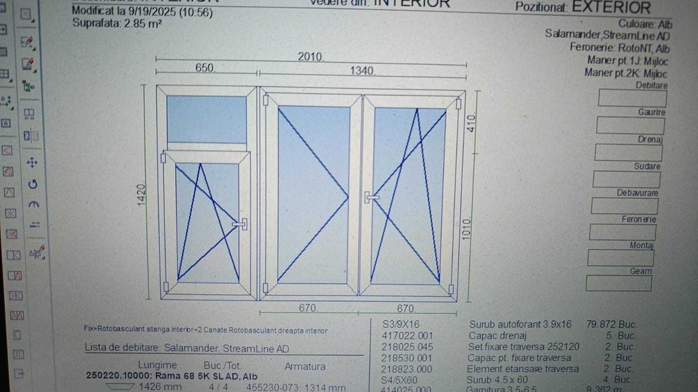 Geam termopan Salamander, dimensiune 1340 x 1420 si 650 x 1420