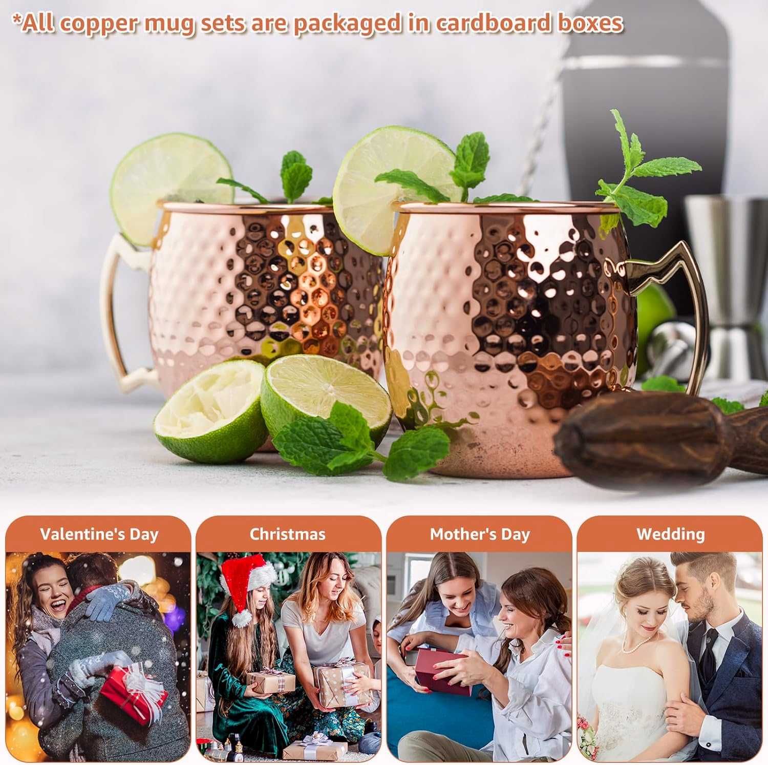 Нови медни чаши с дръжки, 100% чист мед, Moscow Mule, 2 броя в цената!