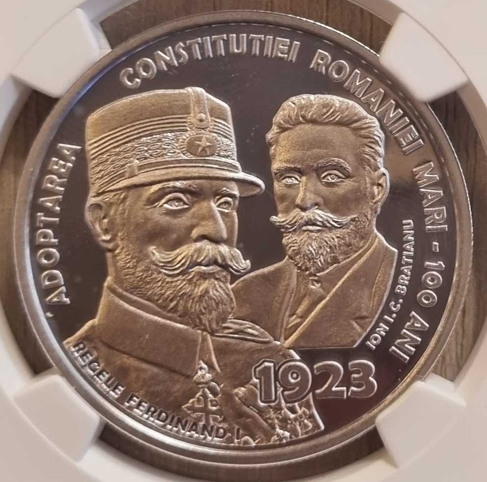 Moneda BNR 10 lei argint, Constitutia Romaniei Mari, gradata NGC PF 69
