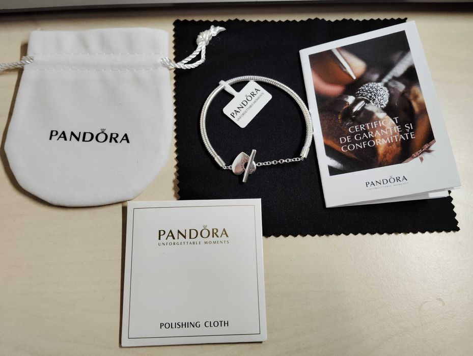 Brățară tip lanț clasic cu bară în T și inimă Pandora Moments