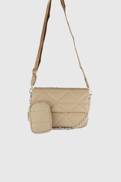 НОВО! ЛИКВИДАЦИЯ! Капитонирана чанта с мини портмоне в бежово