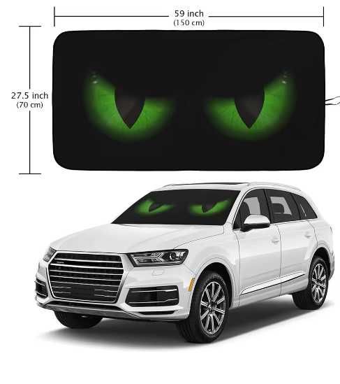 Слънцезащитен сенник за предно стъкло с зелени очи – UV защита за кола