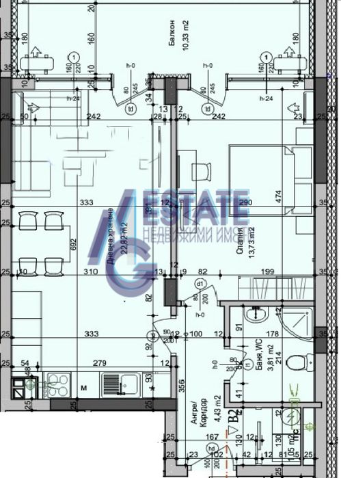 Двустаен апартамент в Бургас, к-с Хоризонт - 75,65 кв.м.