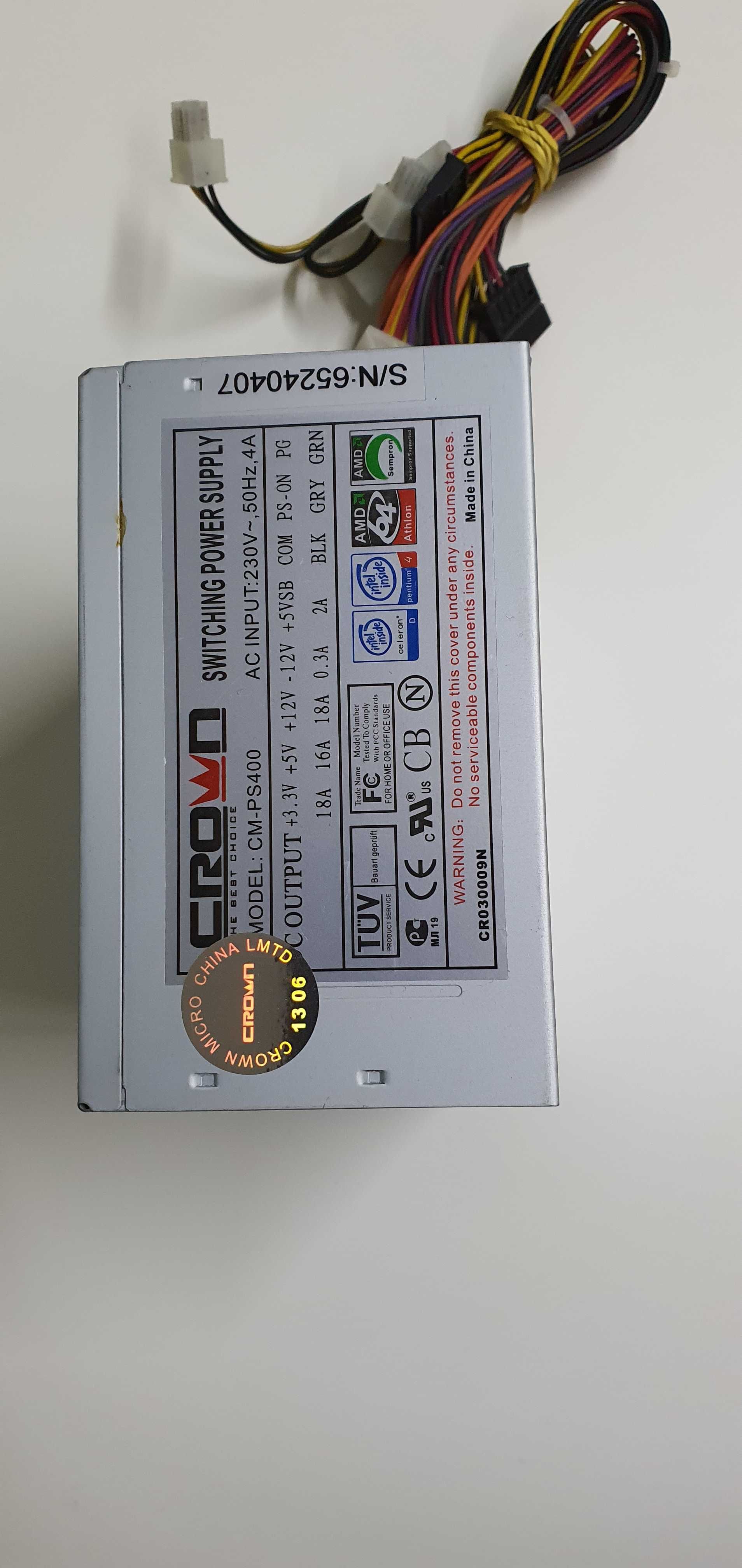 Блок питания Crown для компьютера 400W в отличном состоянии