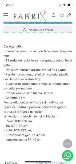 Manechin marimea M.Nou.