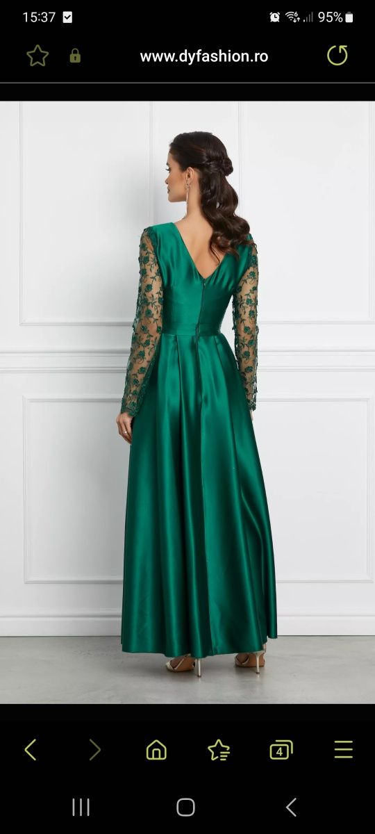 Rochie verde tafta si dantela 42 xl