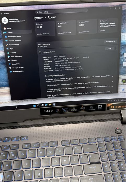 ASUS ROG Strix G15 G5131C | AMD Ryzen 7 4800H 144HZ RTX 3050 5gb