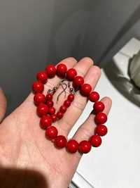 Сережки и браслет красный коралл