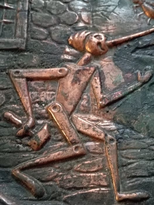 Placă de perete din cupru embosat -Pinocchio-Italia ,anii 1960-70