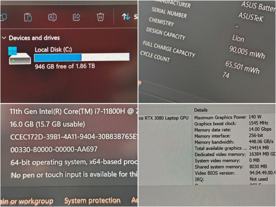 Laptop Gaming Asus Zephyrus S17 RTX 3080 16gb i7 11th 16GB Ram 2TB ssd