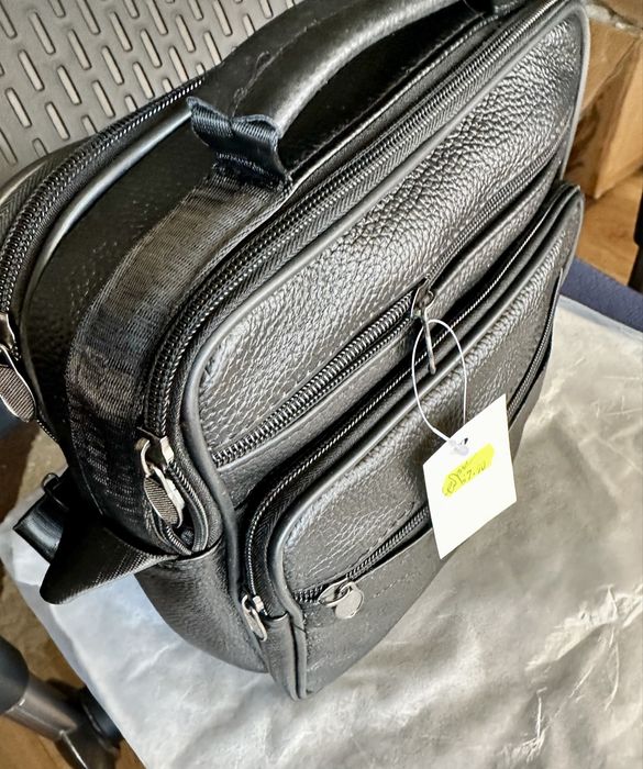 Мъжка кожена чанта/Голяма класическа и универсална•Черна естест. кожа!