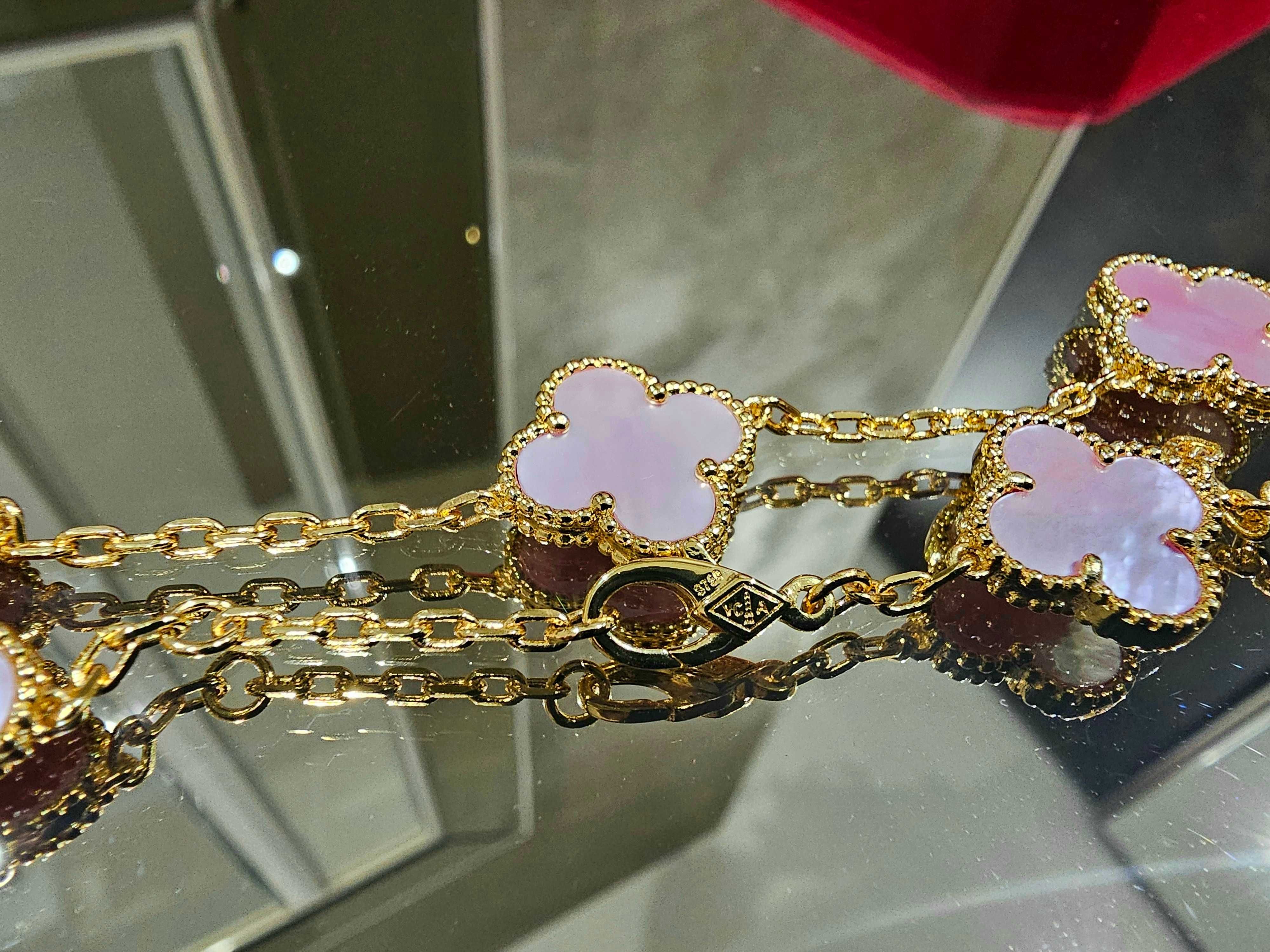 Van Cleef & Arpels VCA Gold Pink Opal 10 Motifs Alhambra Дамско Колие