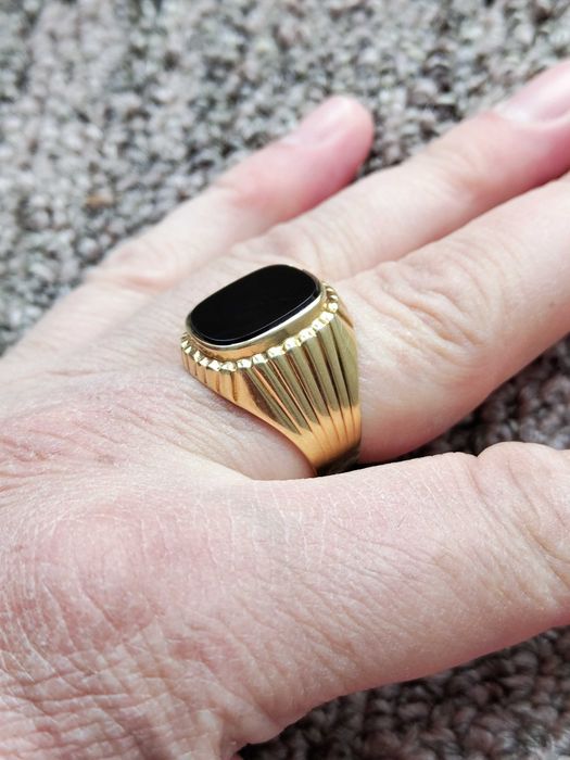 Retro Inel Aur 14K Barbatesc Cu Onix Negru ghiul aur Diplomat