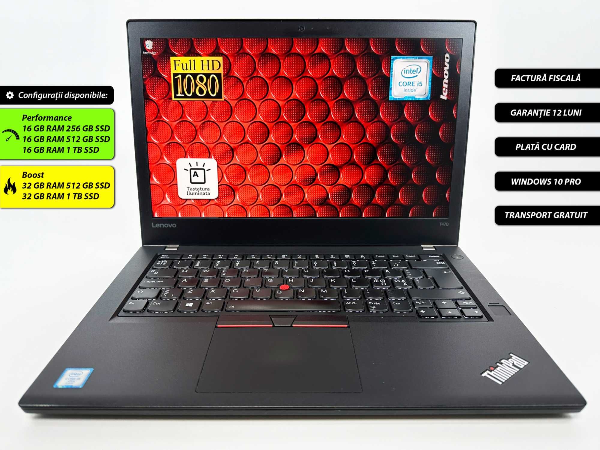 Laptop Lenovo Thinkpad T470 i5 SSD 2 baterii Touch Garantie 12 luni