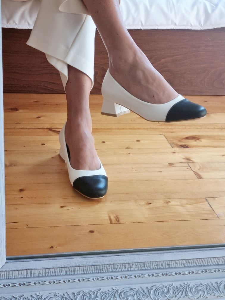 Черно-бели обувки 37 номер ежедневни удобен ток еко кожа елегантни