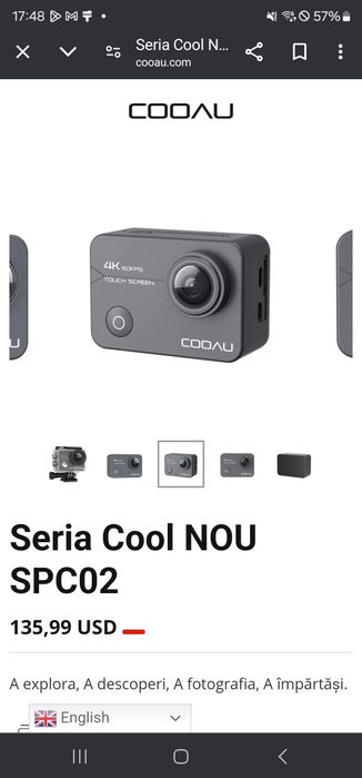 Camera video sport Waterproof Cooau CU-SPCO2, 4K 20MP
