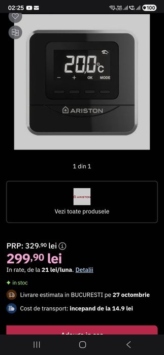 Termostatul cu fir ARISTON CUBE 3319116