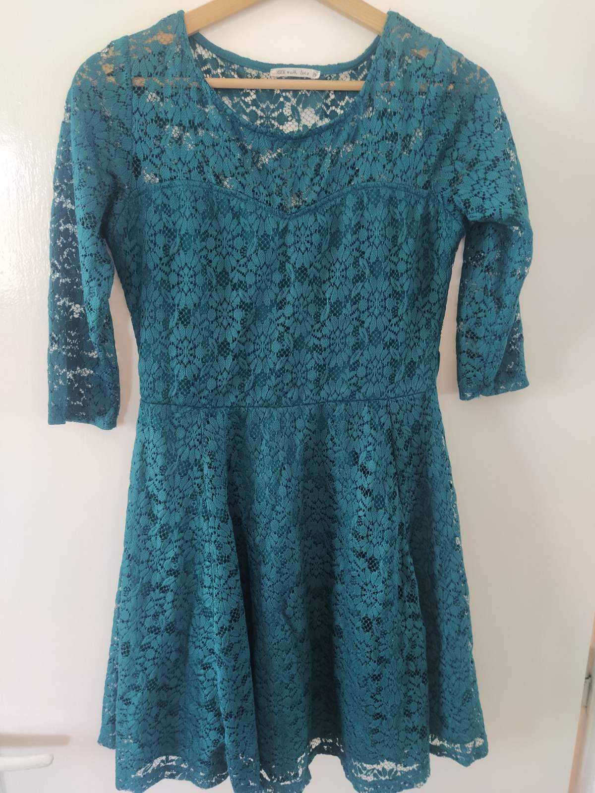 Къса дантелена рокля, синьо-зелена, М  размер