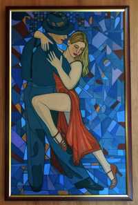Tablou original pictat manual Dansatorii de tango, 50x80 cm, inramat
